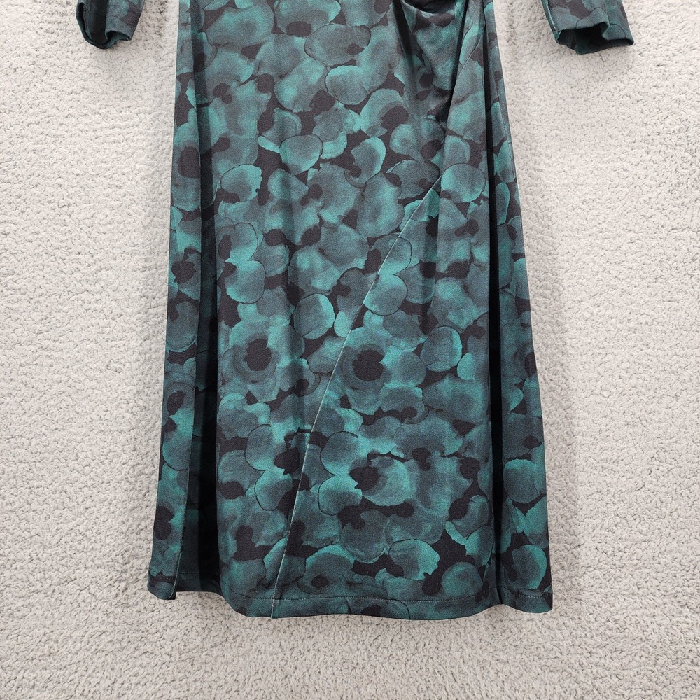 Hugo Boss Teal Black Abstract Print Ruched V-Neck Sheath Dress 3/4 Sleeve - Picture 9 of 12